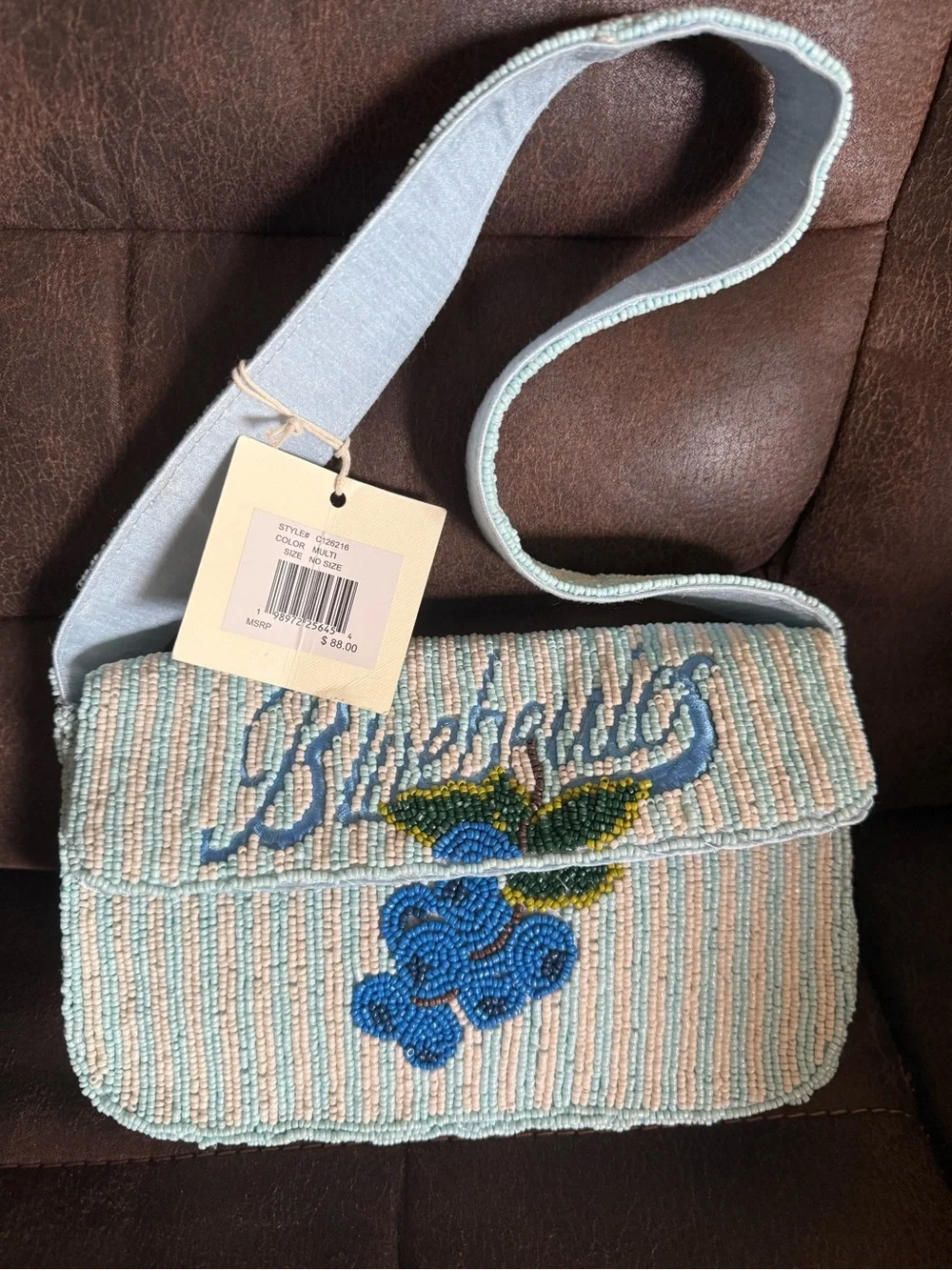 Beaded Blue Berry Kids Crossbody Bag - Unbranded